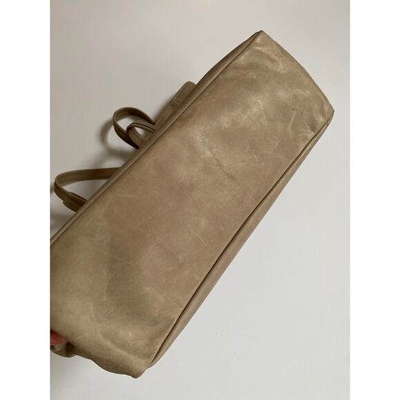 Feed The Children Of The World Leather Tote Bag Embossed Almond Shoulder Bag Tan - Picture 9 of 16